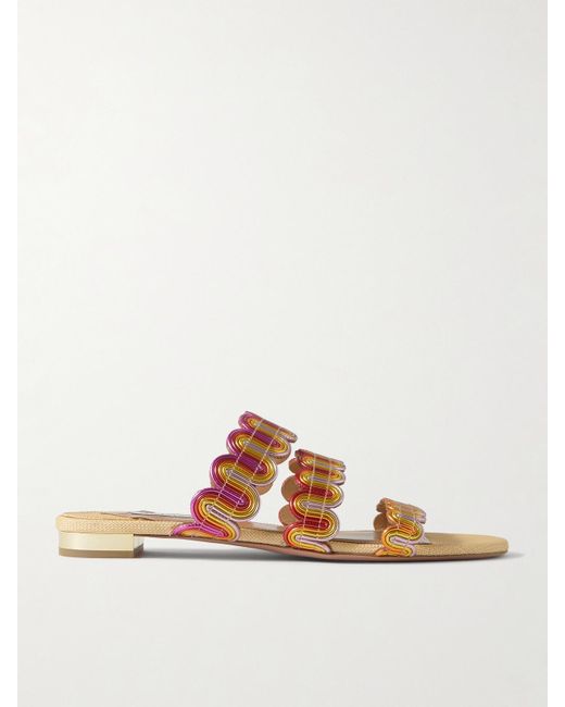 Aquazzura Brown Wavy Metallic Leather Slides