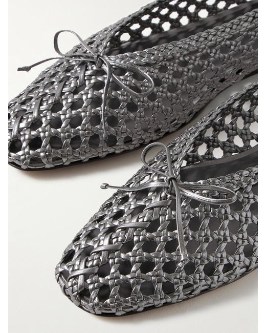 Le Monde Beryl Regency Bow-Embellished Woven Metallic Leather Ballet Flats