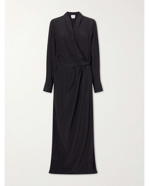 Sa Su Phi Blue Criss Cross Polka-Dot Silk Crepe De Chine Maxi Dress