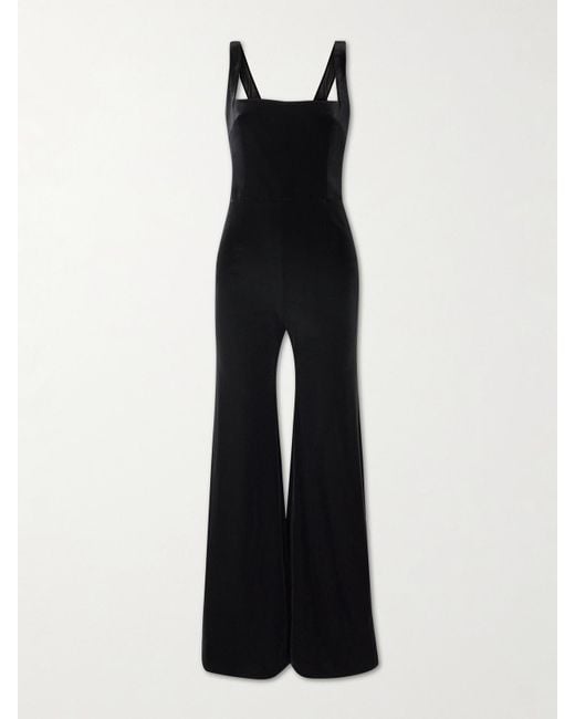 Galvan Black Vesper Satin-Trimmed Velvet Jumpsuit