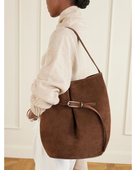 Liffner Brown Buckled Large Suede Shoulder Bag
