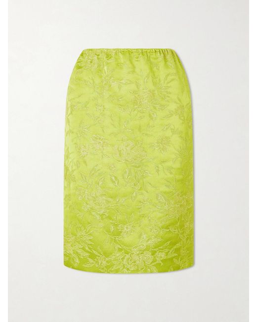 Saint Laurent Yellow Floral-Brocade Midi Skirt