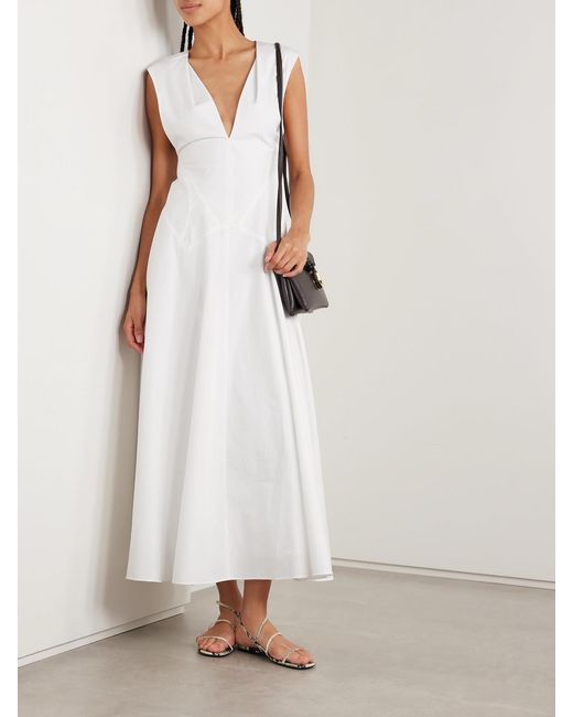TOVE White Anisa Paneled Cotton-Poplin Midi Dress