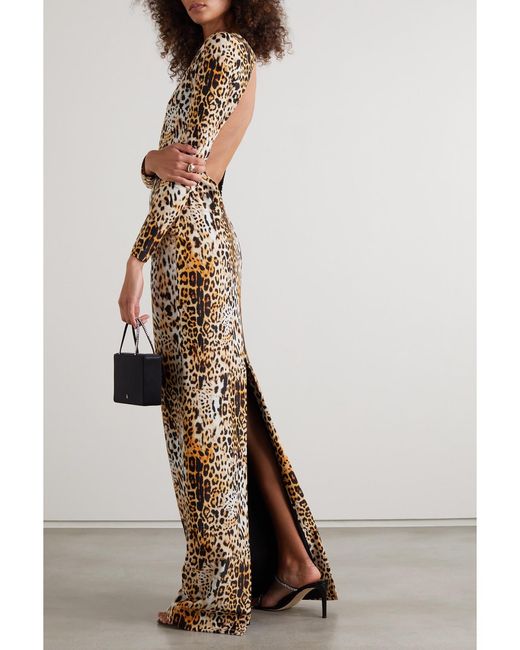 Halpern Natural Open-Back Leopard-Print Stretch-Jersey Maxi Dress