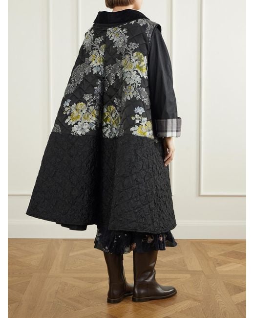 Erdem Black Barbour Embellished Waxed Cotton-Jacquard Coat