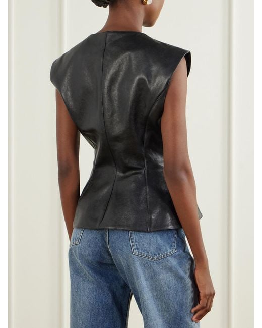 Magda Butrym Black Cropped Full-Grain Leather Vest