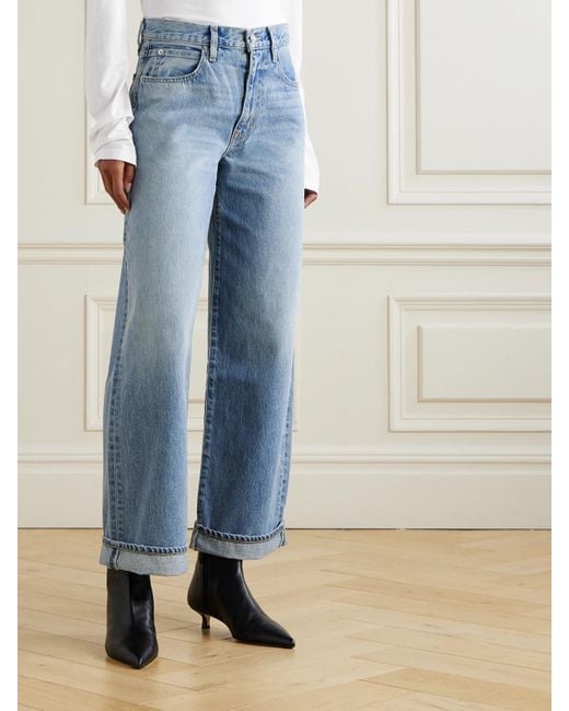 SLVRLAKE Denim Blue Noah Relaxed Turn Up High-Rise Straight-Leg Jeans