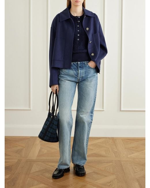 Polo Ralph Lauren Blue Cable-Knit Cotton Henley Sweater