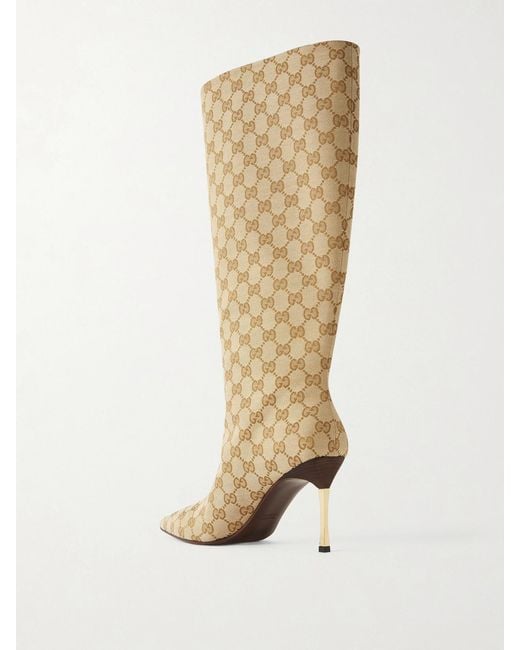 Gucci White Bombshell Coated-Canvas Knee Boots