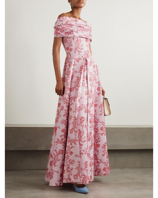 Emilia Wickstead Pink Auclair Off The Shoulder Damask Taffeta Faille Gown