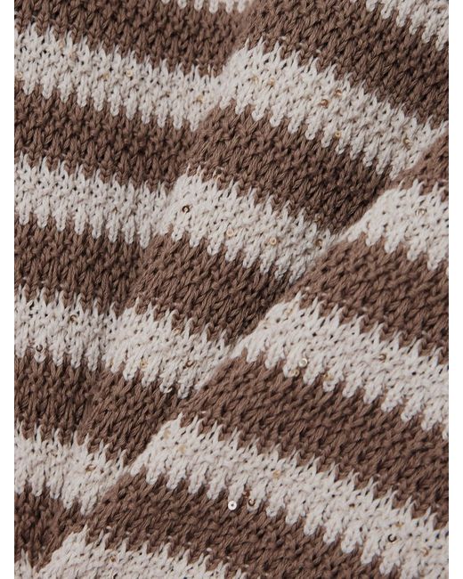 Brunello Cucinelli Gray Pullover Aus Einer Gestreiften Baumwollmischung Mit Pailletten