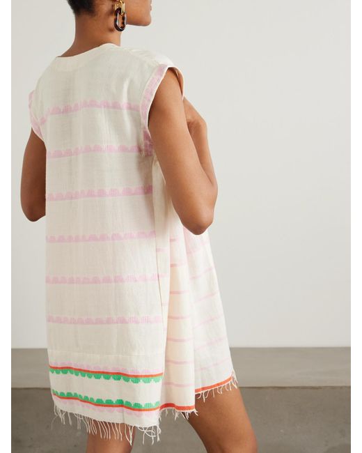 Lemlem Natural Elina Fringed Striped Cotton Kaftan