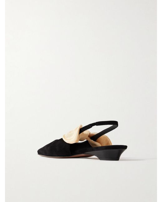 Neous White Uba Bow-Embellished Faille And Suede Slingback Flats