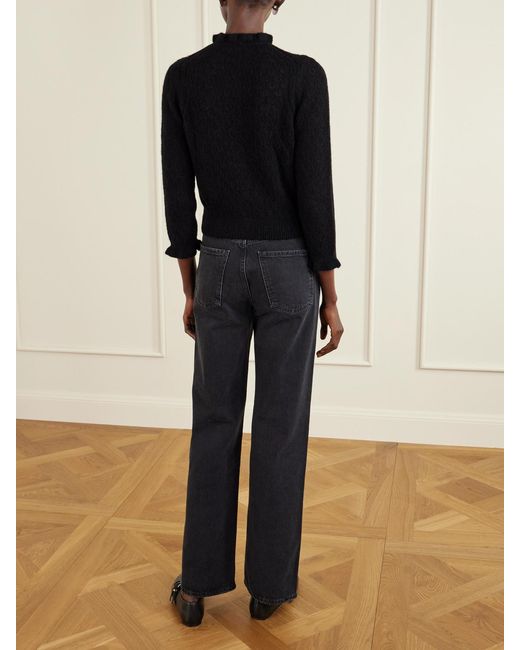 Doen Blue Claudie Ruffled Pointelle-Knit Alpaca And Wool-Blend Cardigan