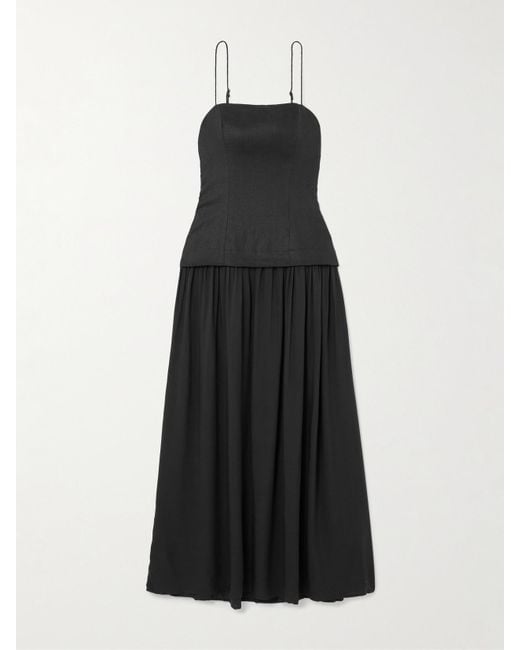 Faithfull The Brand Black Lenise Linen And Woven Maxi Dress