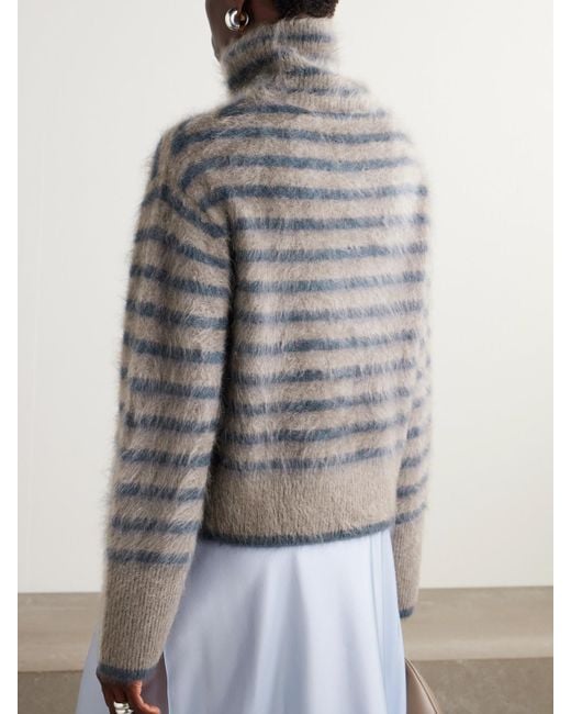Lisa Yang Gray Floren Striped Brushed-Cashmere Turtleneck Sweater
