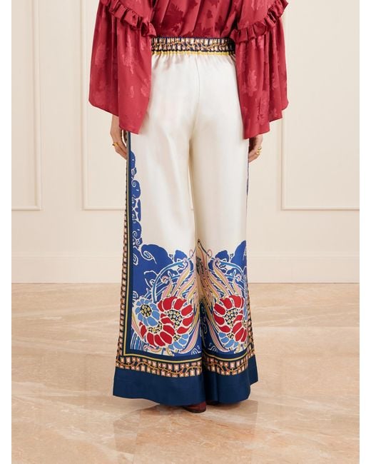 LaDoubleJ Blue Printed Silk-Twill Wide-Leg Pants