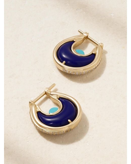 L'Atelier Nawbar Blue Diana Small 18-Karat Multi-Stone Hoop Earrings