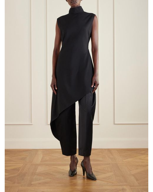 Alaïa Black Asymmetric Wool-Blend Gabardine Turtleneck Mini Dress