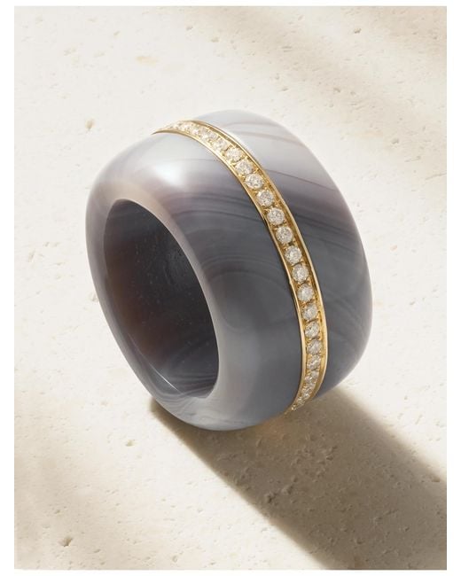 BY PARIAH Natural Pebble 14-Karat Recycled, Agate And Diamond Ring