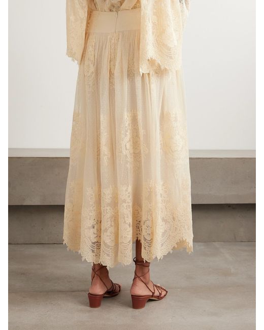Zimmermann Natural Hypnotic Gathered Flocked Lace Maxi Skirt