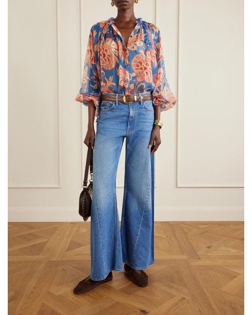 Etro White Floral-Print Silk-Chiffon Peplum Blouse