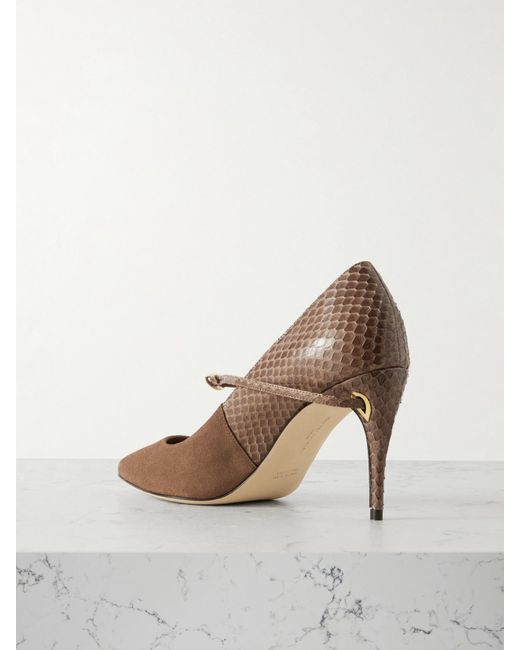 JENNIFER CHAMANDI Brown Lorenzo 85 Suede And Elaphe Pumps