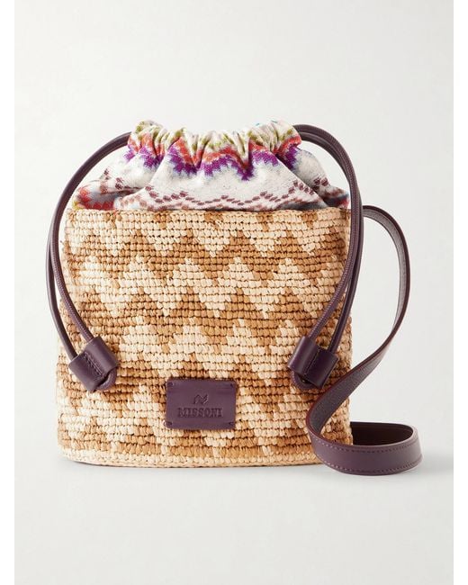 Missoni Pink Small Striped Raffia Bucket Bag