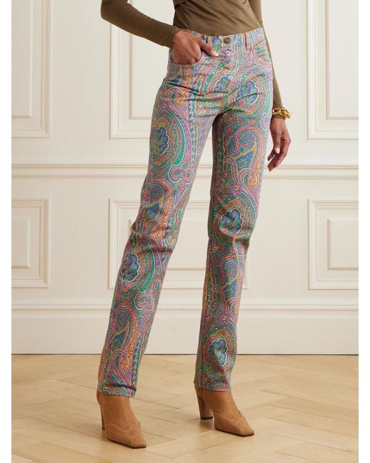 Etro Gray Printed Straight-Leg Jeans
