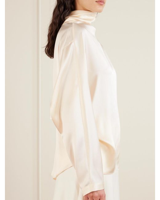 Brunello Cucinelli Natural Silk-Satin Turtleneck Blouse