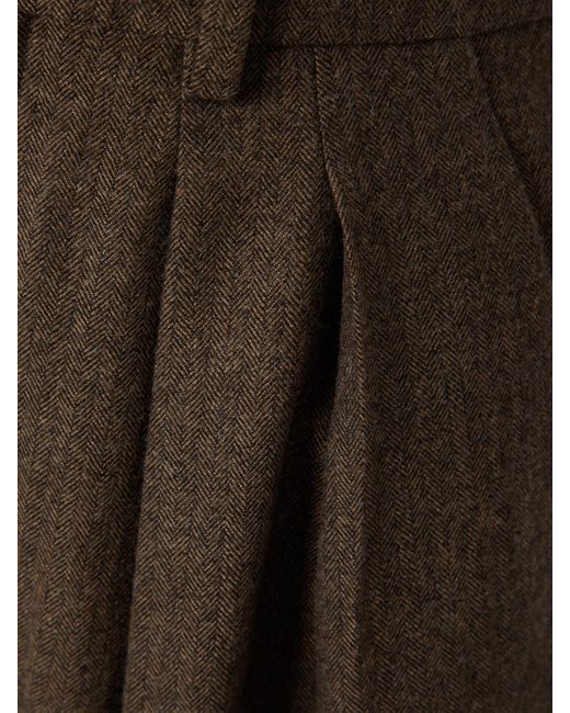 Saint Laurent Brown Hose Mit Weitem Bein Aus Wolle Mit Fischgratmuster Und Falten