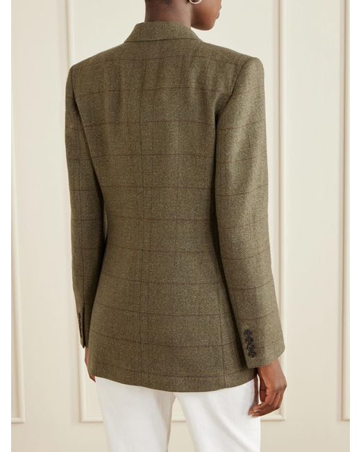 Ralph Lauren Green Ramona Double-Breasted Windowpane Linen, Cashmere And Silk-Blend Blazer