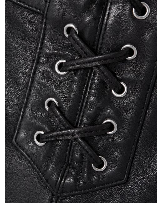 Isabel Marant Black Vanel Lace-Up Leather Straight-Leg Pants