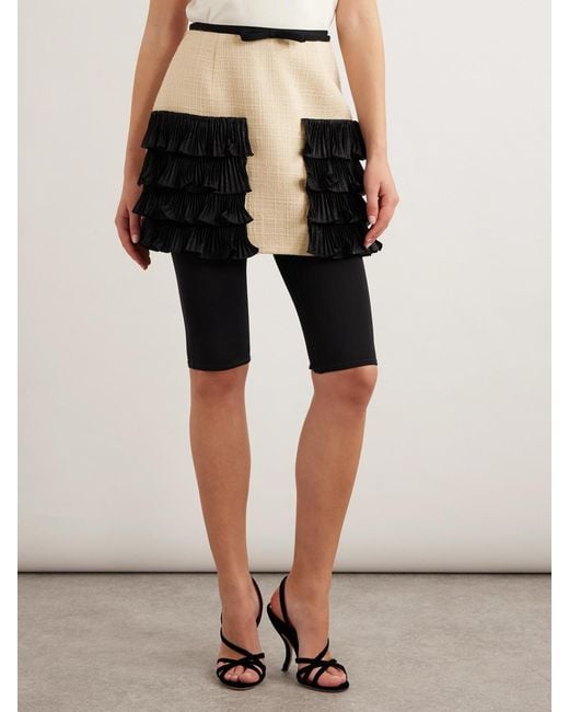 Valentino Garavani Black Ruffled Taffeta-Trimmed Wool-Blend Tweed Mini Skirt