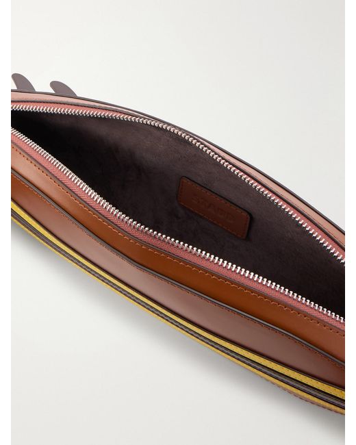 Staud Brown Surfboard Striped Leather Clutch
