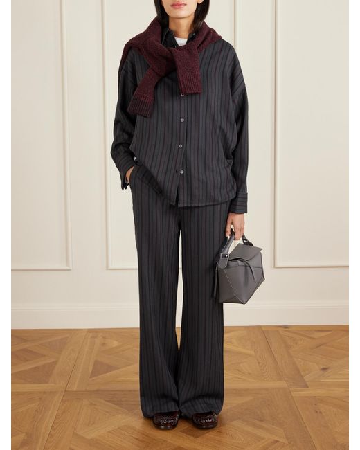 The Elder Statesman Blue Gestreiftes Hemd Aus Twill Aus Einer Woll-Kaschmirmischung