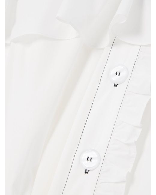 Kika Vargas White Leymah Topstitched Ruffled Cotton-Poplin Peplum Midi Dress