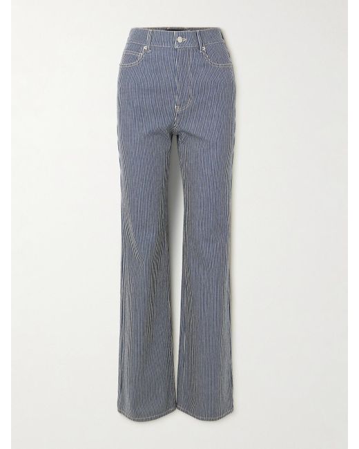 Veronica Beard Gray Crosbie Hoch Sitzende Jeans Mit Weitem Bein Und Streifen