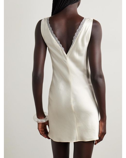 Leset White Barb Lace-Trimmed Hammered-Satin Mini Dress