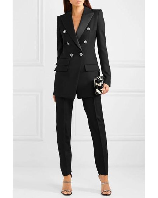 Alexandre Vauthier Black Crystal-button Double-breasted Wool Blazer