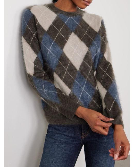 Lisa Yang Blue Margy Pullover Aus Gebürstetem Kaschmir Mit Argyle-Muster