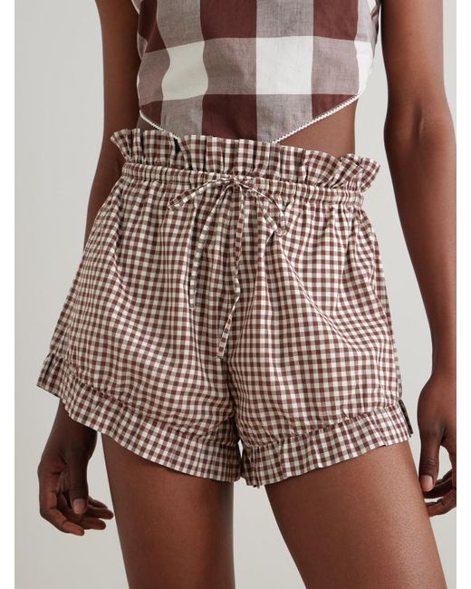 Short En Coton Vichy À Volants Callie Posse en coloris Brown