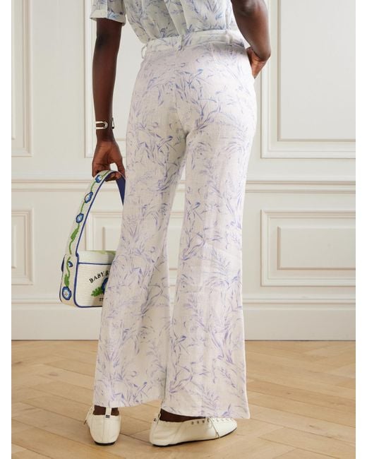 Alix Of Bohemia White Bunny Avian Printed Linen-Canvas Flared Pants
