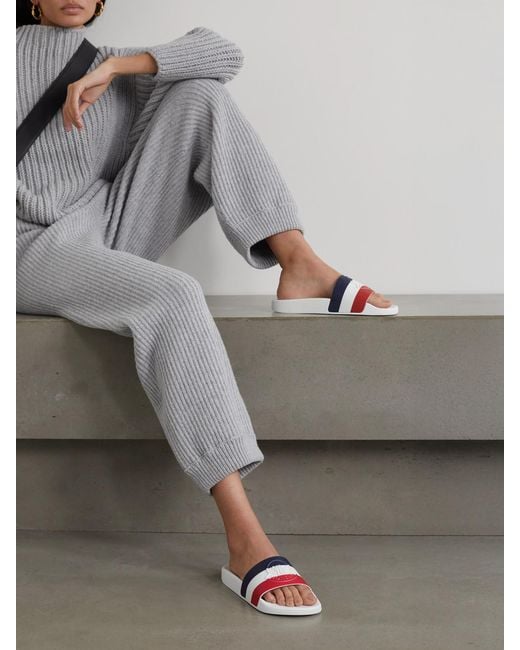 Moncler White Striped Rubber Slides