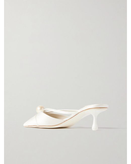 Jimmy Choo Natural Sana 50 Mules Aus Satin Mit Kunstperle