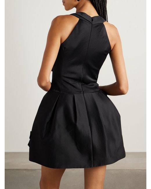 ShuShu/Tong Black Embellished Appliquéd Duchesse-Satin Mini Dress