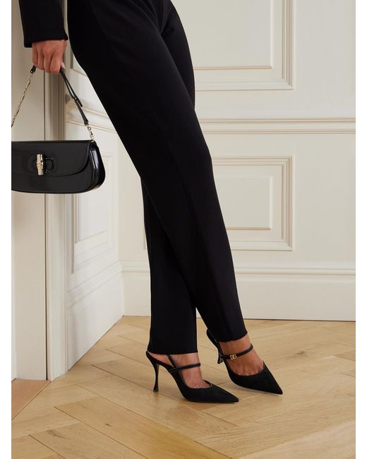 Dolce & Gabbana White Italian Tailoring Leather-Trimmed Suede Slingback Pumps