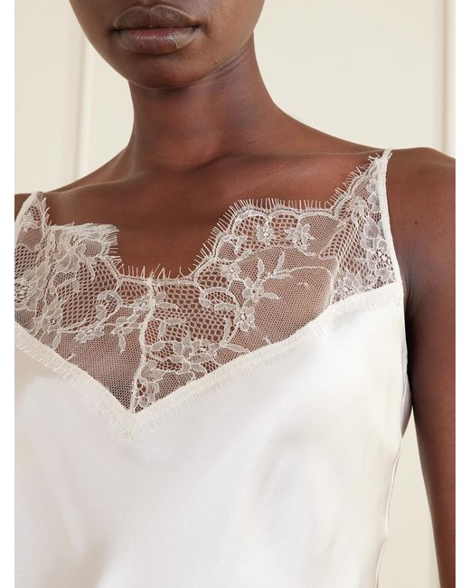 Carine Gilson White Lace-Trimmed Silk-Satin Camisole