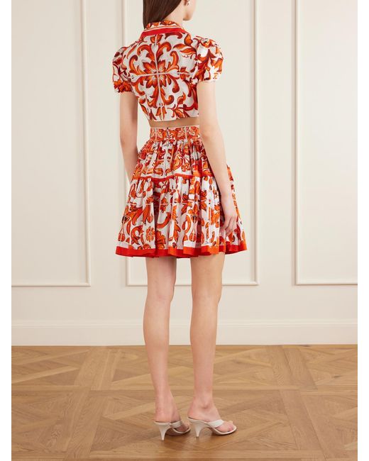 Dolce & Gabbana Red Printed Cotton-Poplin Mini Skirt