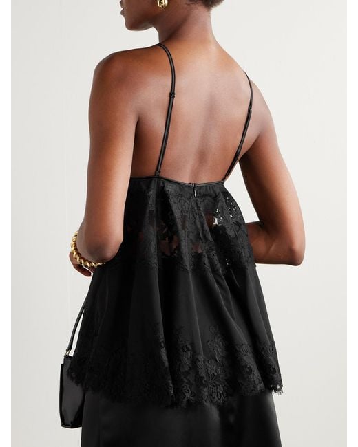 Dolce & Gabbana Black Scalloped Lace-Trimmed Chiffon Camisole